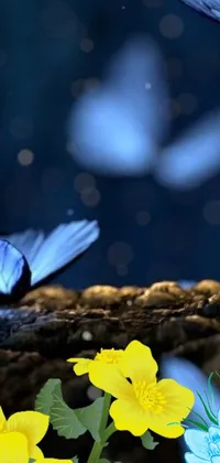 This phone live wallpaper showcases a striking nature scene with a group of colorful butterflies perched on a tree branch
