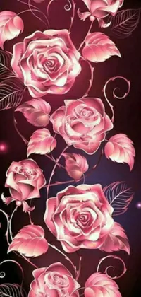 This phone live wallpaper features a stunning digital rendering of pink roses against a black background