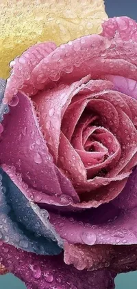 This phone live wallpaper features a stunning close-up of a flower with water droplets, creating a photorealistic painting effect