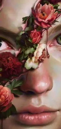 This live wallpaper features a stunning painting of a woman with intricate floral patterns on her face