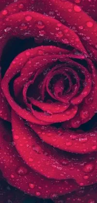 This phone live wallpaper showcases a vibrant red rose with sparkling water droplets, crafted with a sharp attention to detail