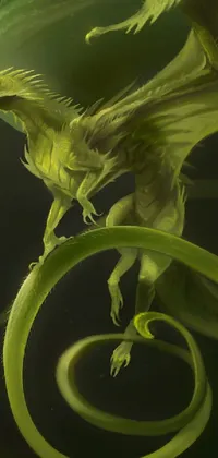 This phone live wallpaper showcases a majestic green dragon soaring through the air