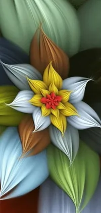 This phone live wallpaper features a stunning multicolored flower painted in digital art style