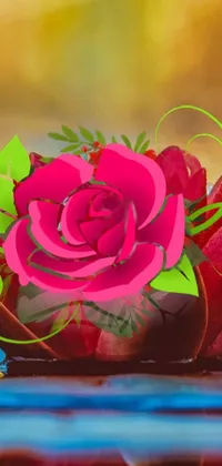 This live wallpaper for your phone features a close-up shot of a beautiful flower on a table