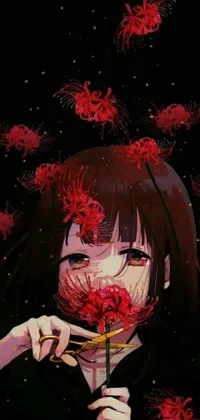 This phone live wallpaper showcases a beautiful and mysterious image of a girl made entirely out of flowers