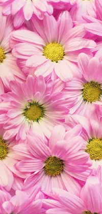 This delightful phone live wallpaper displays a vibrant bunch of pink flowers in full bloom
