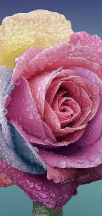 This phone live wallpaper is a stunning hyperrealistic painting of a beautiful flower with water droplets on it