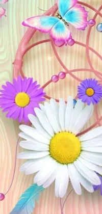 Adorn your phone with the beauty of nature through this stunning live wallpaper featuring a bunch of colorful flowers surrounded by fluttering butterflies