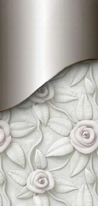 This phone live wallpaper features a trendy metallic background adorned with vector art of roses and leaves