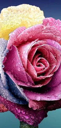 This phone live wallpaper showcases a photorealistic painting of a close-up flower decorated with colorful roses
