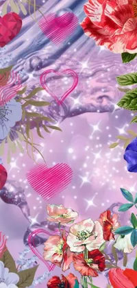 This phone live wallpaper features a beautiful bunch of flowers set against a stunning purple background