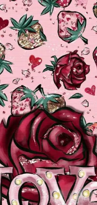 This phone live wallpaper featuring a digital painting of a rose on a pink background is a must-have for every rose lover