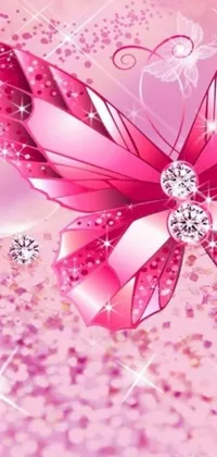 This stunning phone live wallpaper showcases a charming pink butterfly close-up against a similarly hued background