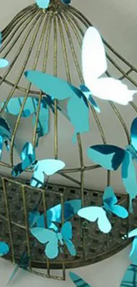 This enchanting and high-quality phone live wallpaper comprises of blue butterflies that are enclosed in a birdcage, designed in a stunning conceptual art style