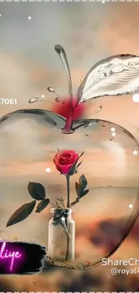 This phone live wallpaper features a stunning image of a red apple with a rose inside, showcasing a romantic and elegant design