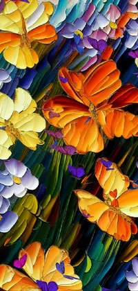 This live wallpaper boasts a stunning abstract painting featuring vividly hued flowers and Butterflies