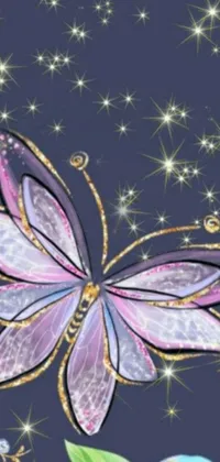 This stunning live wallpaper features a purple butterfly on a blue background