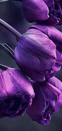 This lively phone live wallpaper showcases a vibrant digital rendering of a bunch of purple tulips