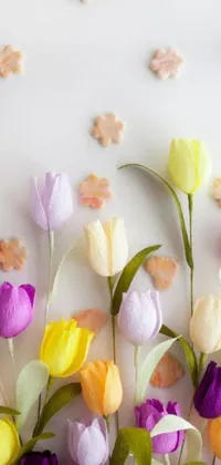 This stunning live wallpaper is the perfect addition to your phone! Featuring a lovely bouquet of tulips in subdued hues, the soft petals and thin stems contrast elegantly against the handcrafted paper background