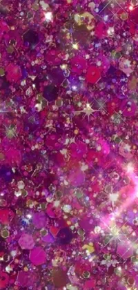 If you're looking to add some glitz and glamour to your phone screen, check out this stunning live wallpaper! The pink background is adorned with a plethora of glitter, jewels, beads and dazzling purple crystal glass inlays, all set against a cosmic purple space