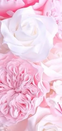 This enchanting phone live wallpaper displays a beautiful and intimate close-up of pink and white flowers