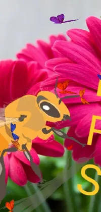 This lively phone live wallpaper brings the beauty of nature to your screen, featuring a cute bee perched atop a stunning pink flower