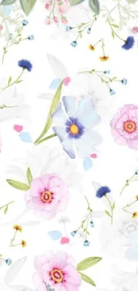 Add a touch of elegance to your phone with this stunning live wallpaper! The white background is adorned with pink and blue flowers and a detailed portrait inspired by Dutch art