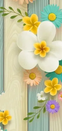 Looking for a stunning live wallpaper for your phone? Check out this beautiful vector art design featuring a bunch of flowers on a wooden wall
