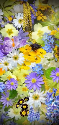 This stunning phone live wallpaper features a vibrant digital rendering of a bunch of anemones and a yellow butterfly