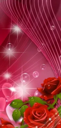 This phone live wallpaper features a beautiful red rose design in vector art style on a soothing pink background