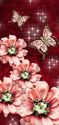 This live wallpaper brings nature to life on your phone with pink flowers and glowing butterflies