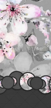 This live wallpaper for your phone is a beautiful black and white digital art piece by Fiona Rae that features a stunning image of flowers and butterflies