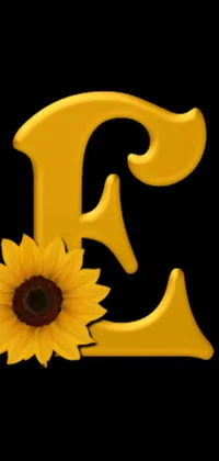 This phone live wallpaper features an elegant ebony "e" letter with a bright yellow sunflower against a mystical, fantasy-inspired background