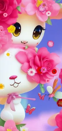 Introducing a stunning phone live wallpaper featuring a super cute 3D render of a bunny wearing a gorgeous floral accessory
