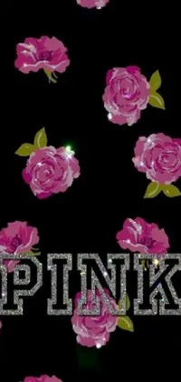 This phone live wallpaper showcases a digital rendering of pink roses against a black background