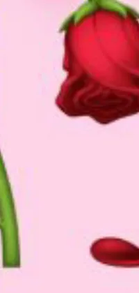 This phone live wallpaper features a digital rendering of a red rose resting on a green stem, exuding romanticism