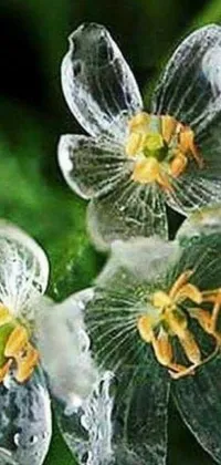 This phone live wallpaper showcases a stunning close-up of a flower covered in water droplets