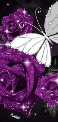 This stunning live wallpaper features a beautiful purple rose adorned with a fluttering butterfly