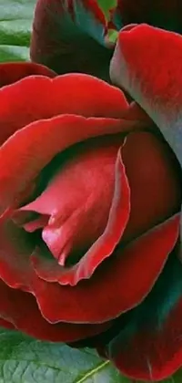 If you're in the market for a vibrant and eye-catching phone live wallpaper, look no further than this stunning image of a red rose and green leaves