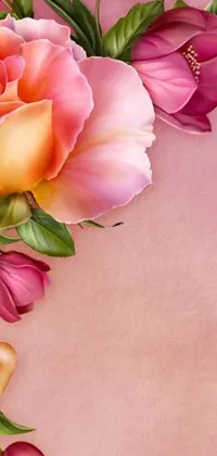 This phone live wallpaper showcases a stunning close-up of blooming flowers on a beautiful pink background