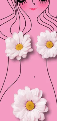 This stunning live wallpaper features a vector art drawing of a woman with flowers in her hair