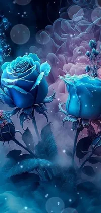 Bring the allure of magical floral beauty to your phone screen with this striking live wallpaper, featuring a couple of mesmerizing blue roses set against a backdrop of captivating hues