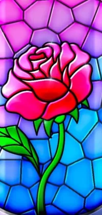 This live wallpaper features a beautiful stained glass rose sitting on a table