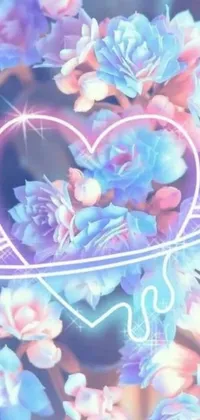 This phone live wallpaper showcases a beautiful heart surrounded by flowers, with inspiration taken from popular anime and social media aesthetics