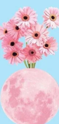 This phone live wallpaper brings a touch of romance to your screen with its pink vase brimming with pink flowers against a peaceful blue background
