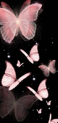 Enhance your mobile screen with this delightful digital art wallpaper of pink butterflies flying through the air