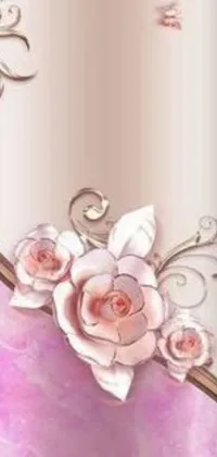 This picturesque phone live wallpaper boasts a pink and silver blend, with detailed and curvaceous rose designs