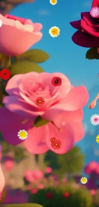 This phone live wallpaper features a close-up of a doll in a floral field by Pixar, rendered with raytracing technology