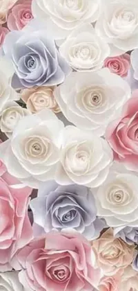 This phone live wallpaper showcases a lovely cluster of pastel paper flowers