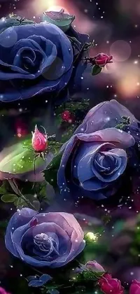 This mesmerizing phone live wallpaper showcases a stunning scene of lively green field adorned with exquisite purple roses